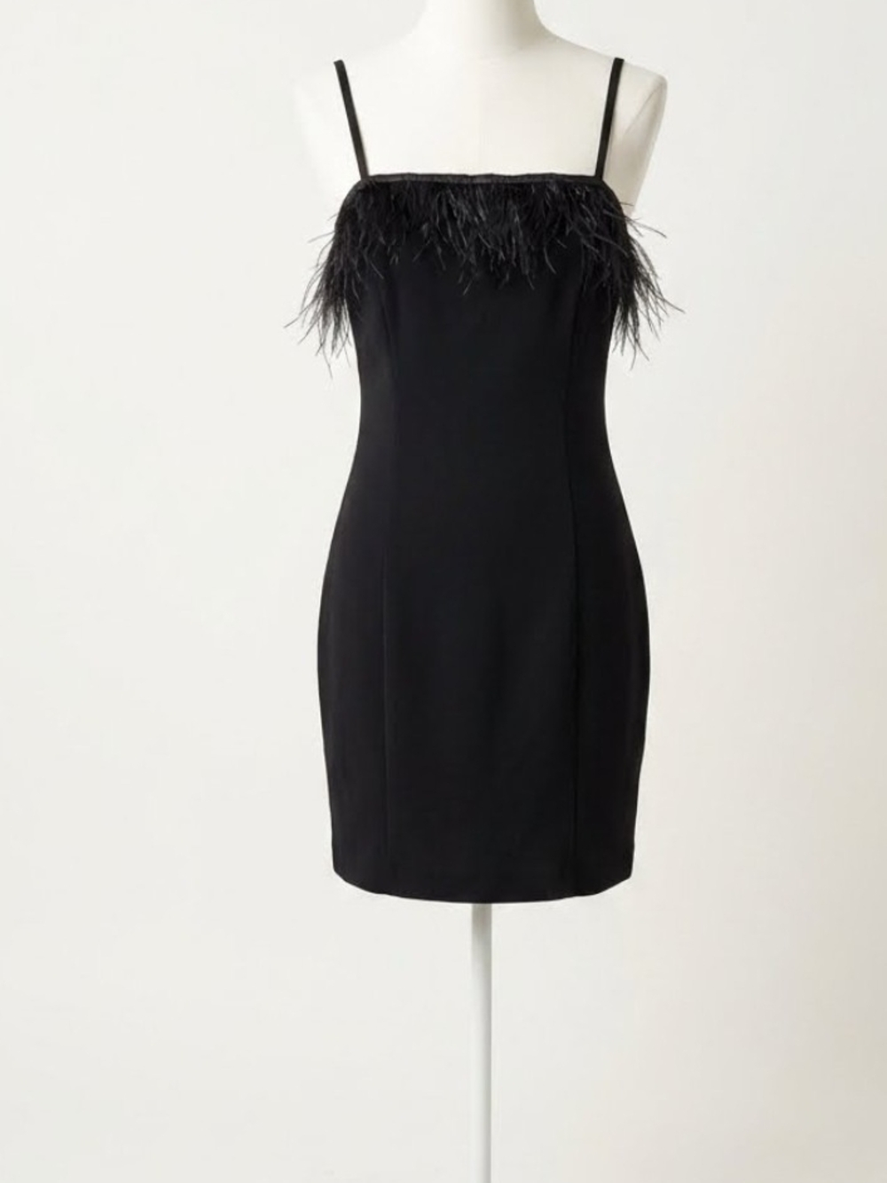 Iris Black Feather-Trim Mini Dress